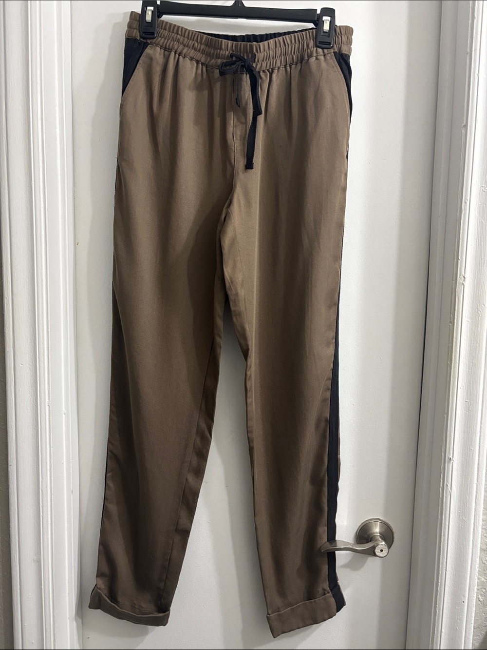 Philosophy Dark Olive Drawstring Track Pants with Black Side Stripe